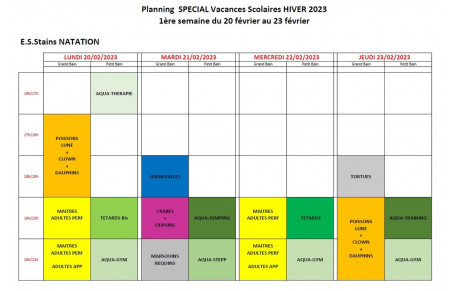 Planning Vacances HIVER
